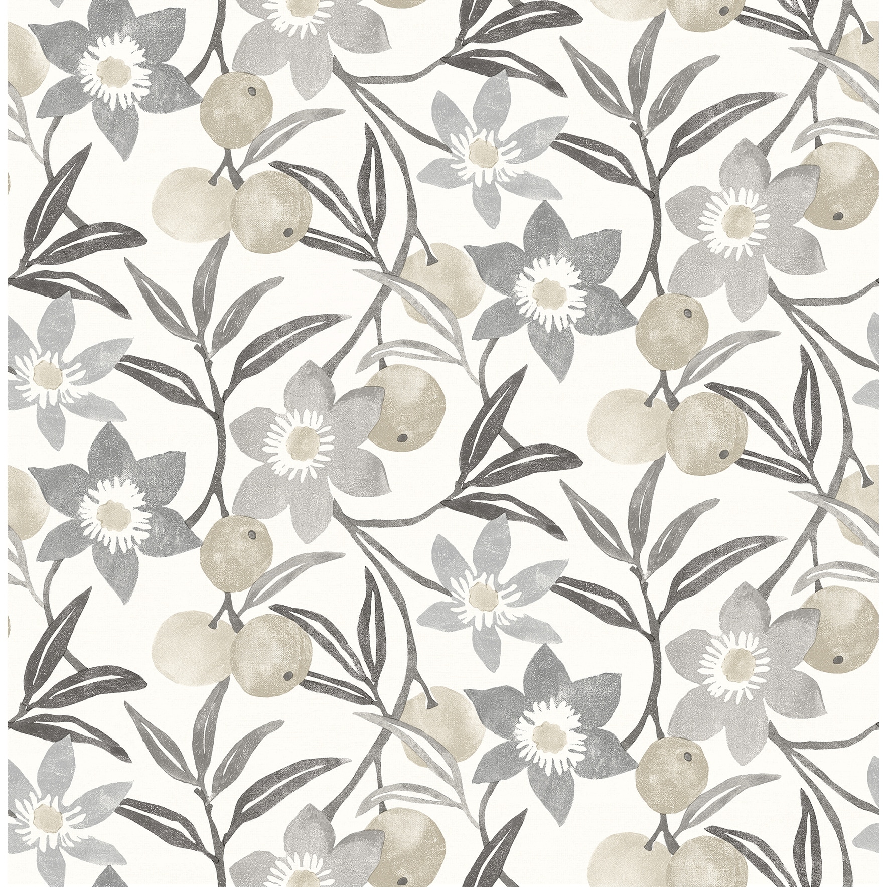 Chesapeake Passiflora Charcoal Fruit and Floral Wallpaper
