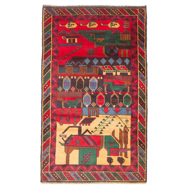 ECARPETGALLERY Hand-knotted Baluch Red Wool Rug - 3'9 x 6'6 - Red - 3'9 x 6'6
