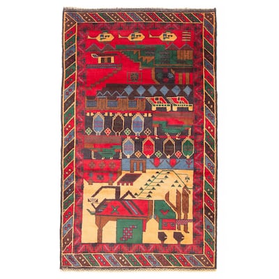 ECARPETGALLERY Hand-knotted Baluch Red Wool Rug - 3'9 x 6'6