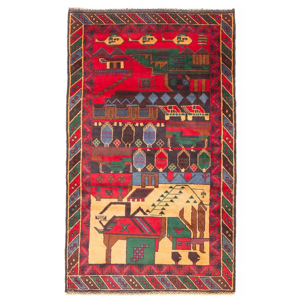 ECARPETGALLERY Hand-knotted Baluch Red Wool Rug - 3'9 x 6'6