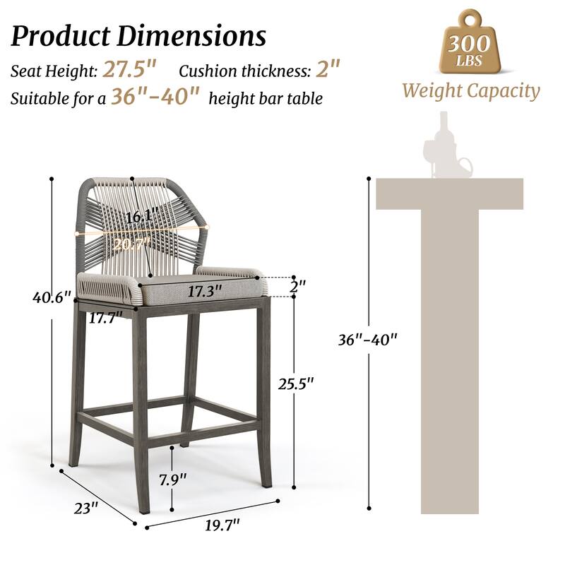 Modern Aluminum Counter Height Bar Stools, Upholstered Counter Stools with Back - 27.5"H