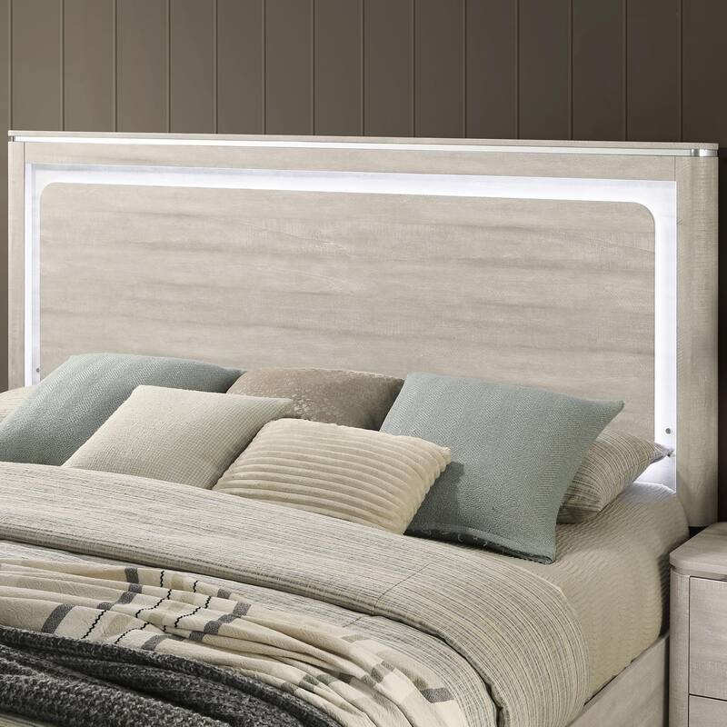 Furniture of America Krale Modern Grey Wood Panel Bed with LED on Headboard