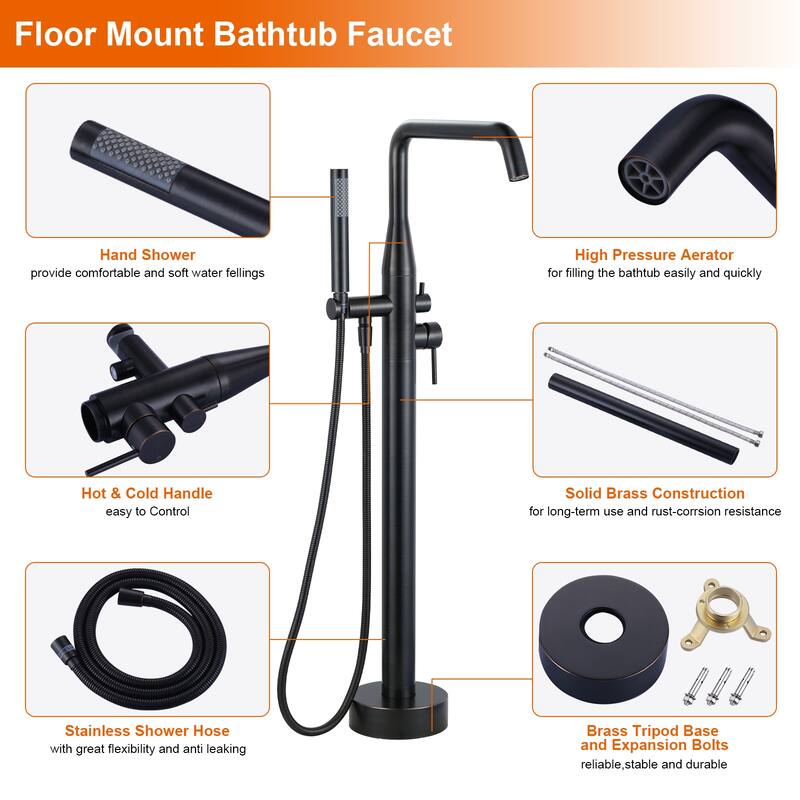 WOWOW Minimalist Freestanding Bathtub Faucet with Handheld Shower