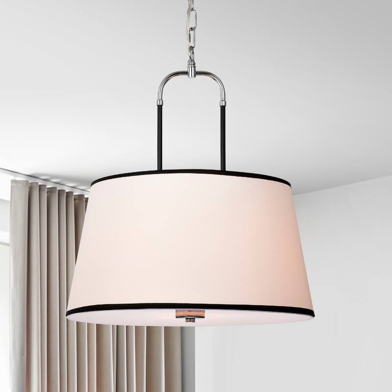 Taro 3-light Black and Chrome Finish Chandelier Ceiling Light with White Shade - Black-Chrome