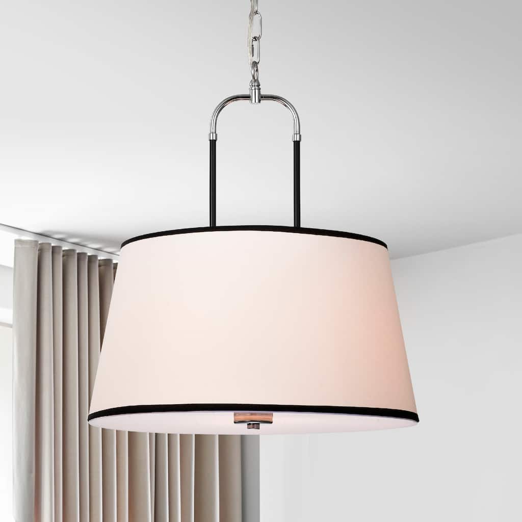 Taro 3-light Black and Chrome Finish Chandelier Ceiling Light with White Shade - Black-Chrome