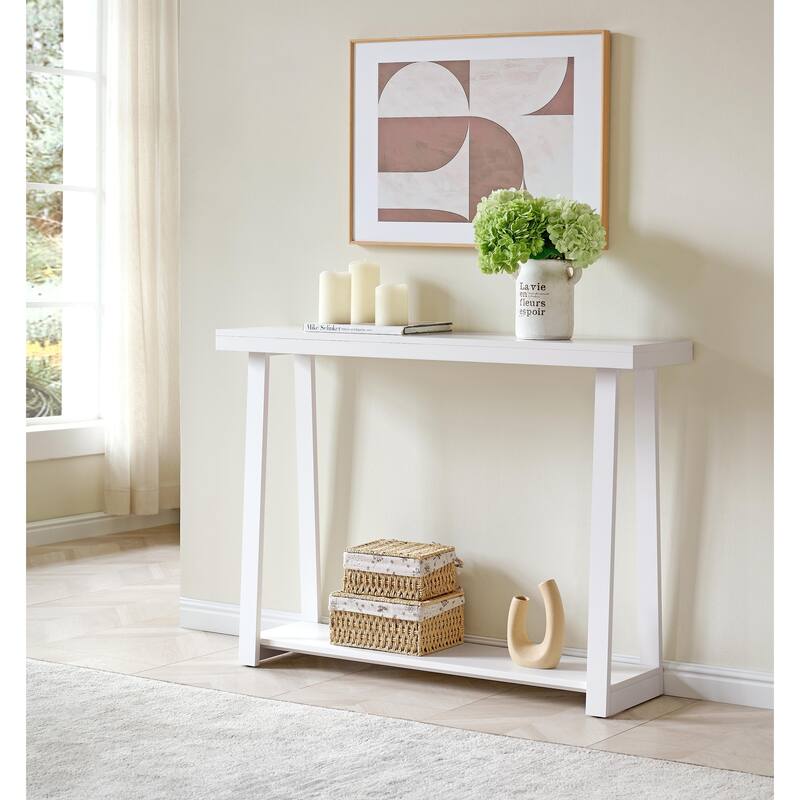 Emma Collection Wood 44" Modern Console Table with Shelf - White
