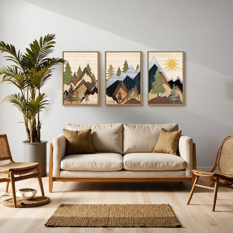 Nature Wilderness Illustration Wall Decor, Woodcut Forest - 24 x 36