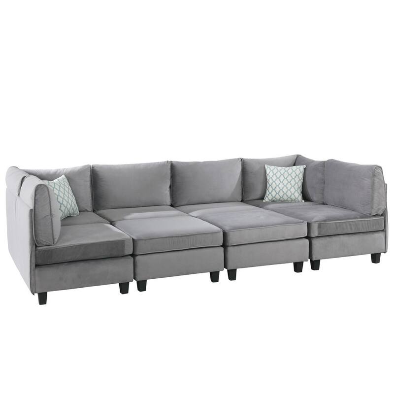 Gray Velvet 8Pc Modular Sectional Sofa