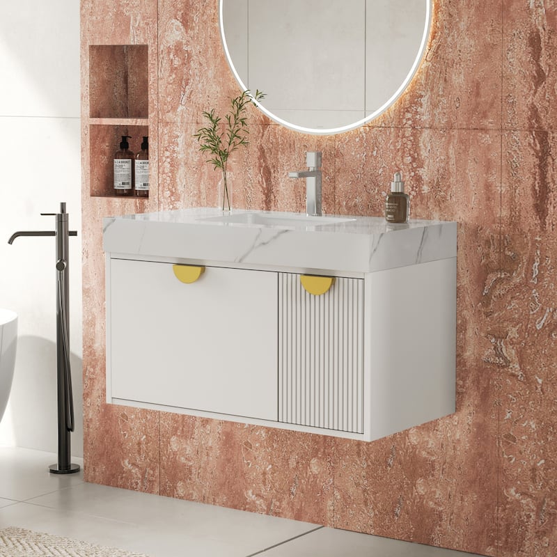 35.4 Single Bathroom Vanities with Sintered StoneTop, Wall Mount Vanities Not Assembled Need