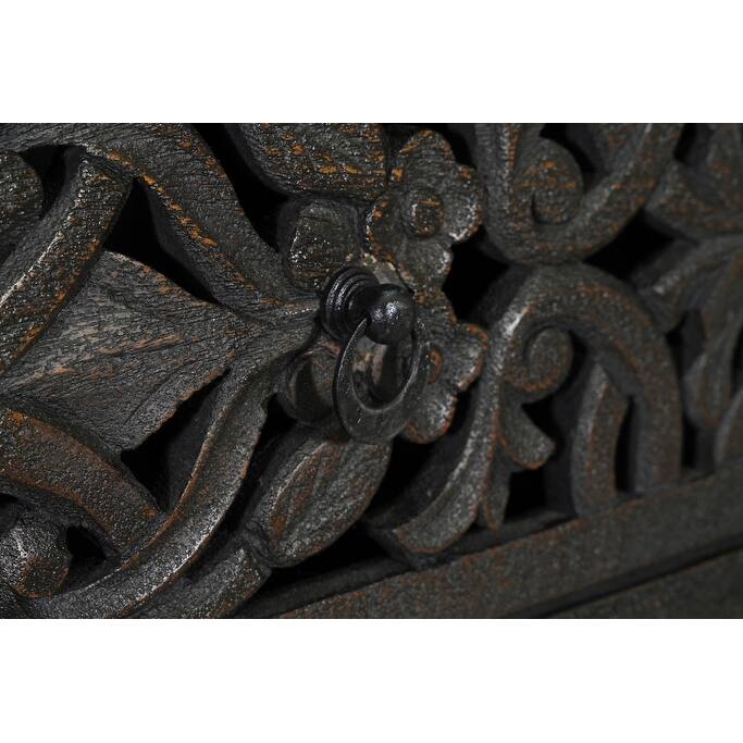 HomeRoots 35" Black Carved Floral Solid Wood Six Drawer Dresser