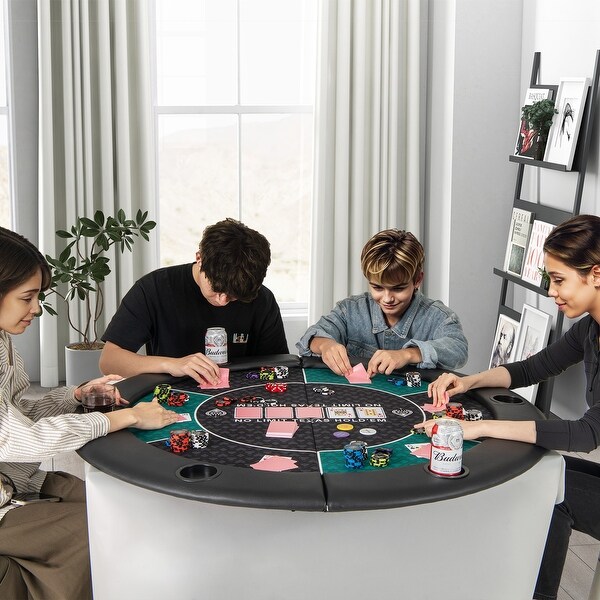 Portable 6-Player Poker Table Top with Cup Holders and Armrests