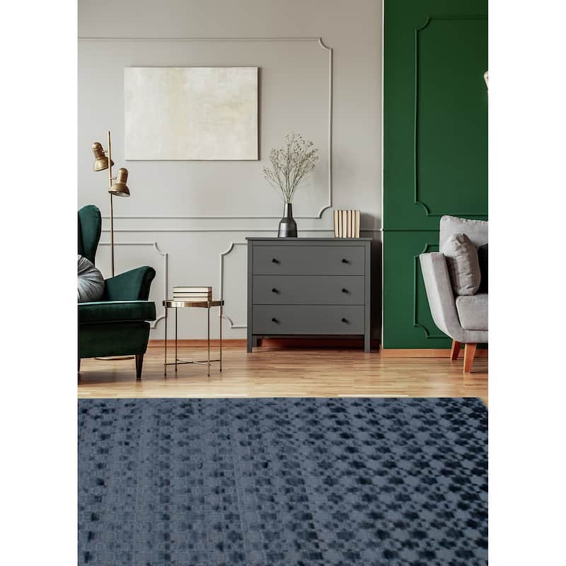 ECARPETGALLERY Hand Loomed Shimmer Navy Viscose Rug - 8'1 x 9'9