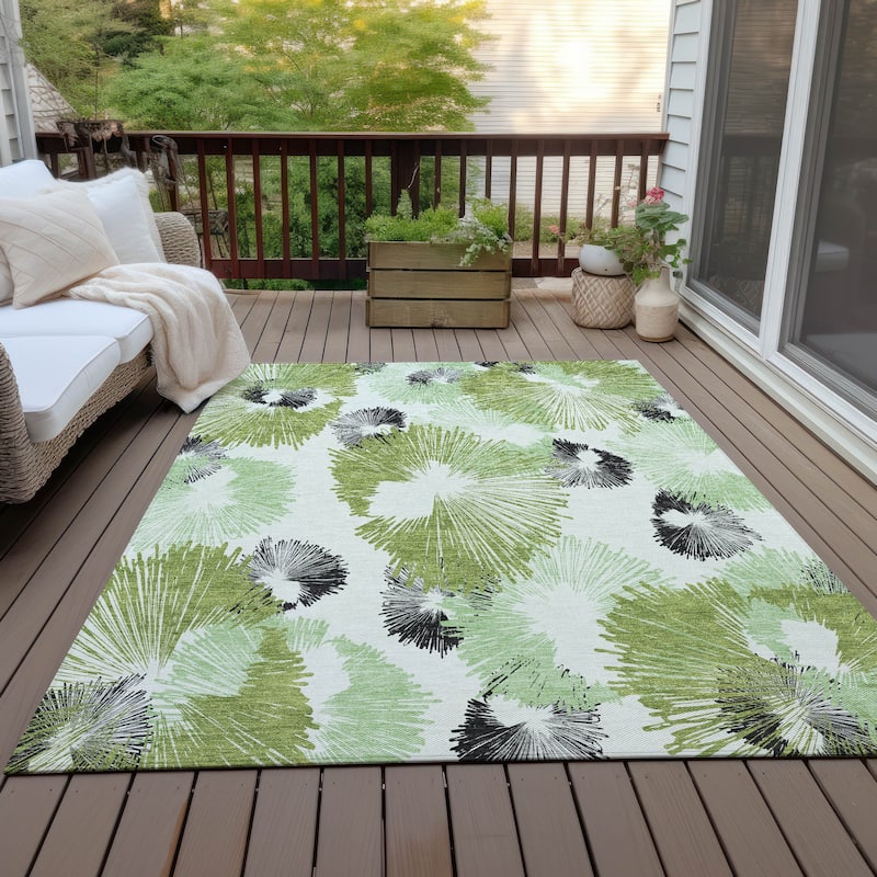 Machine Washable Indoor/Outdoor Modern Floral Chantille Rug - Olive - 5' x 7'6"
