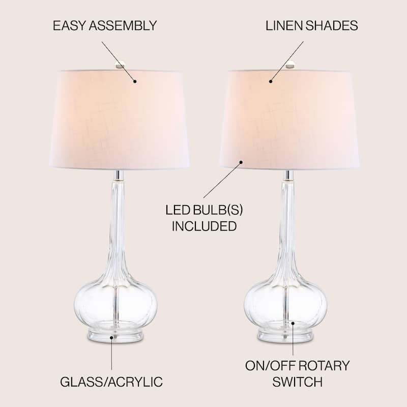 Diamante 28.5" Glass Teardrop LED Table Lamp, Pink (Set of 2) by JONATHAN Y