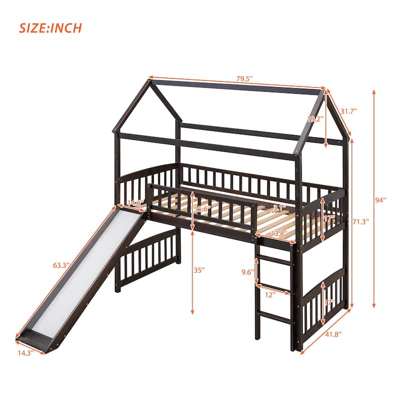 Twin Size Loft Bed with Slide, Playhouse Style, High Guardrails, and Storage Space, Perfect for Children's Rooms