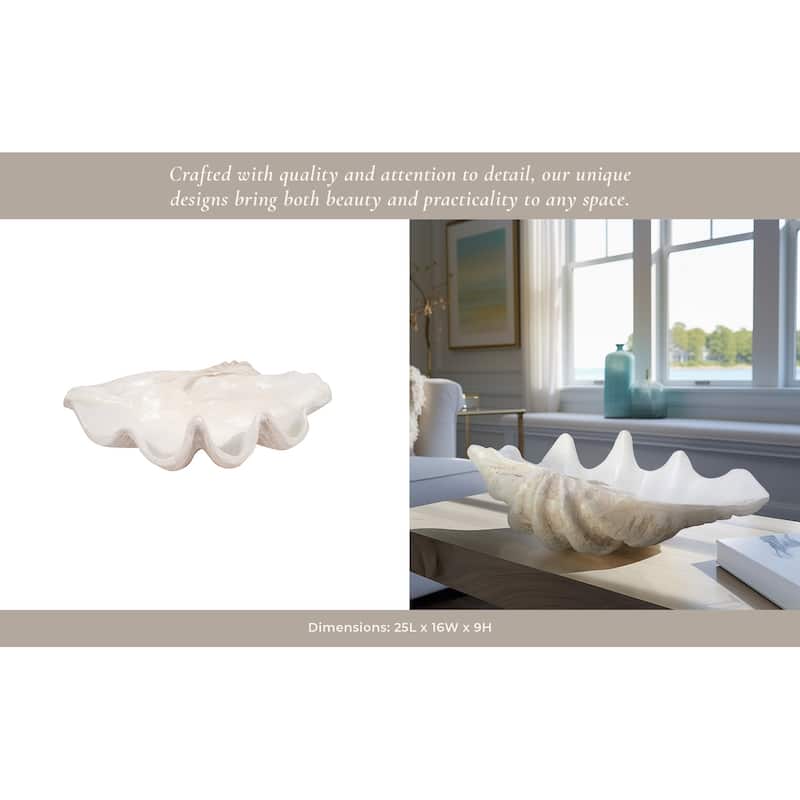 Sagebrook Home Polyresin Coastal Decorative Clam Shell Bowl with Sculptural Wavy Rim