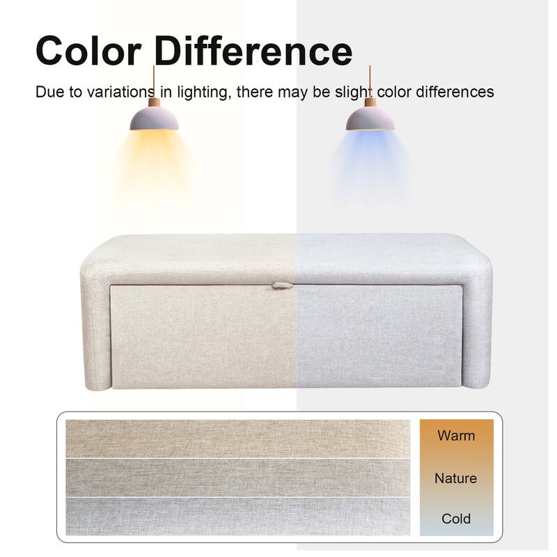 Adeco 49 Inches Side-opening Storage Bench Ottoman with Padded Cushion