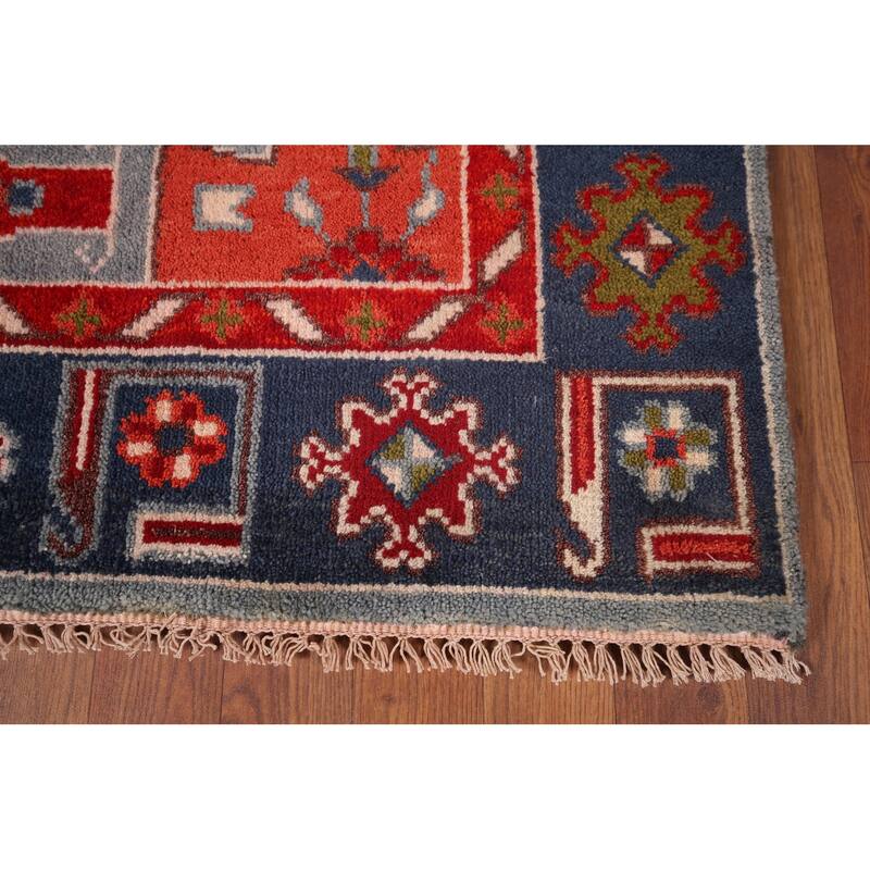 Geometric Kazak Indian Area Rug Handmade Wool Carpet - 4'0"x 5'11"