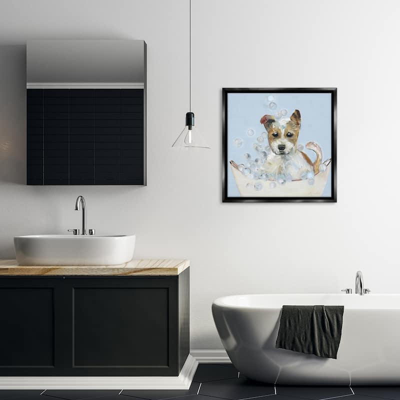 Stupell Fun Bubbles Puppy Bath Framed Floater Canvas Wall Art Design By Sally Swatland