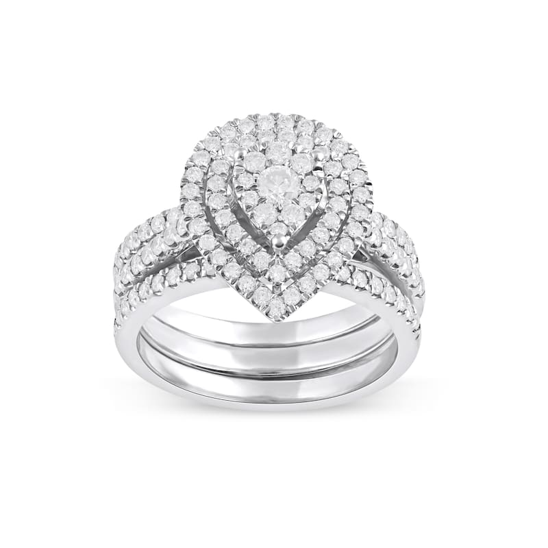 IGI Certified 1ct TDW Diamond Pear Shaped Cluster Halo Bridal Set in 10K Gold for Women