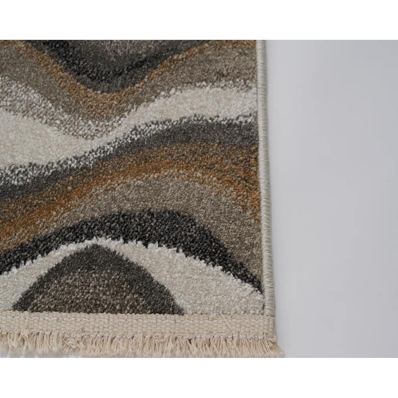 Luxe Weavers Modern Abstract Waves Fringe Area Rug, Non-Shedding Carpet - 2' x 3'