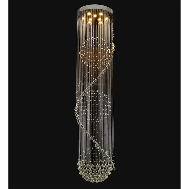 9-Light Chrome Stainless Steel Chandelier With Clear Hanging Crystals