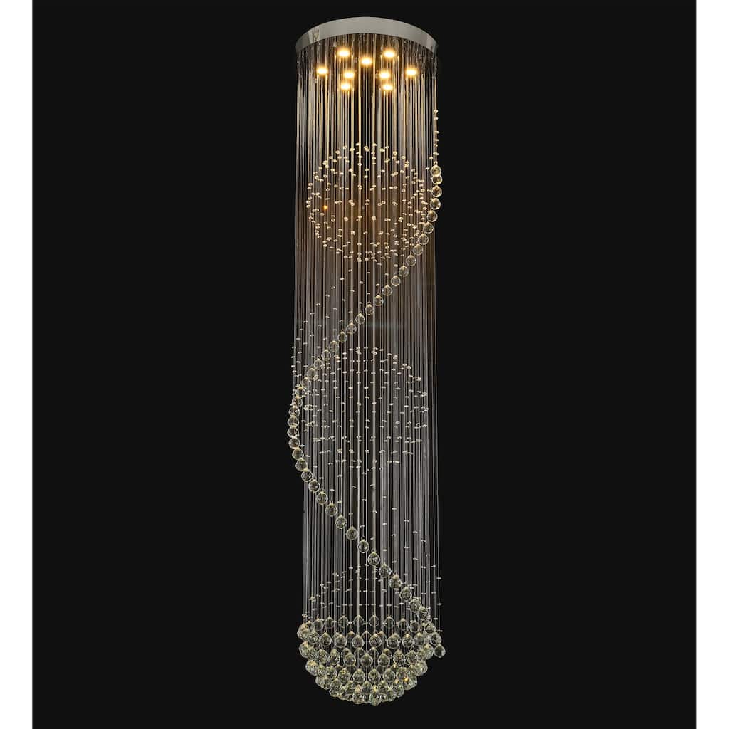 9-Light Chrome Stainless Steel Chandelier With Clear Hanging Crystals