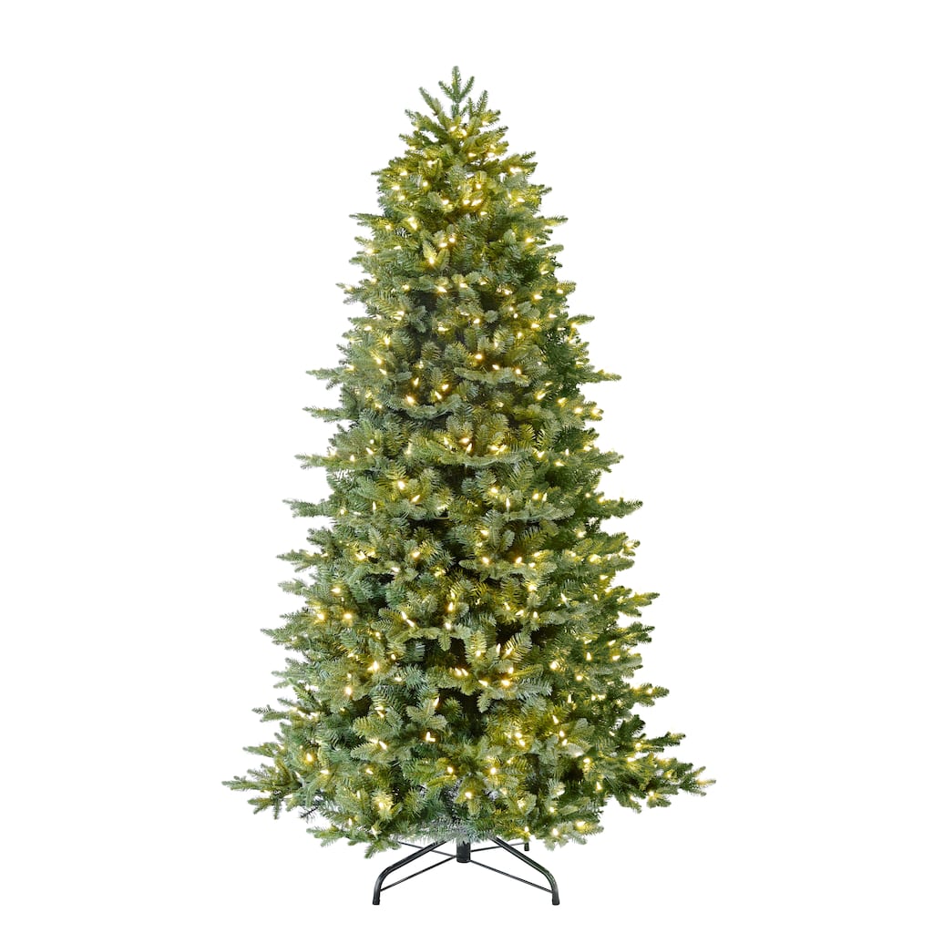 Puleo International 6.5' Pre-Lit Artificial Slim Noble Fir Tree with 600 Dual-Color LED Lights