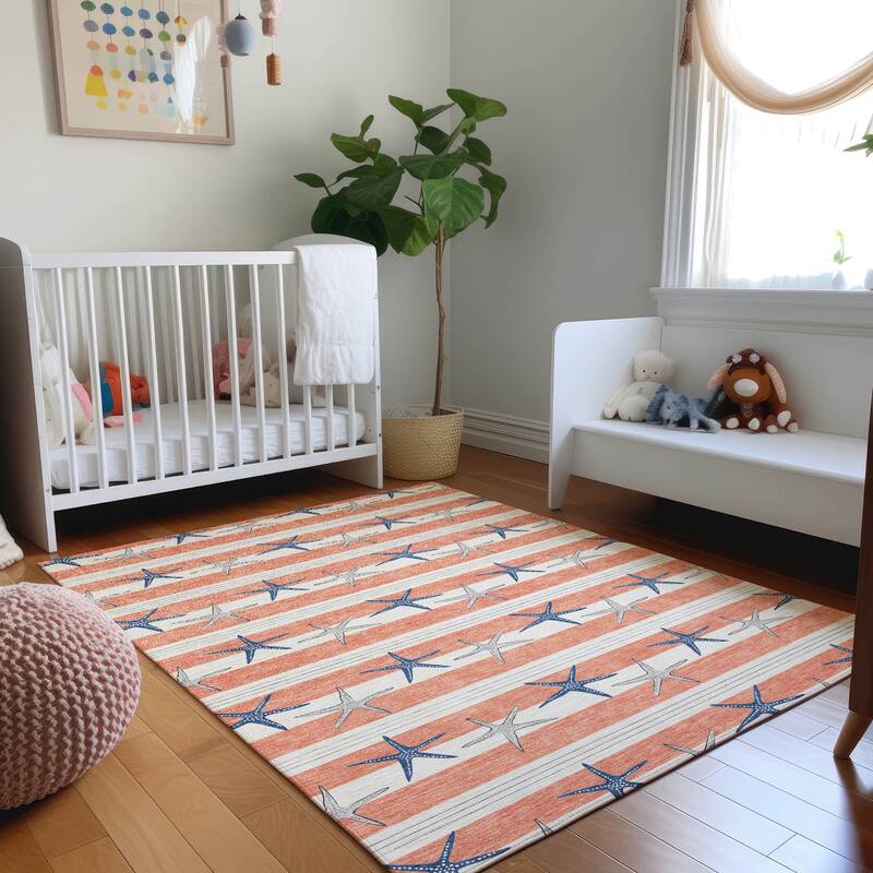 Premium Washable Super Soft Starfish Coastal Stripes Mayfield Rug - Coral - 10' x 14' - Rectangle