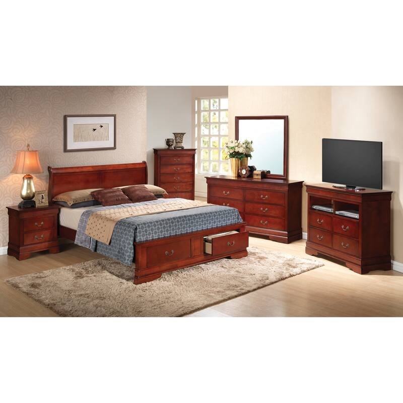 Elegant Cherry Wood Full Storage Bed - Curved Mouldings and Ample Storage Solutions