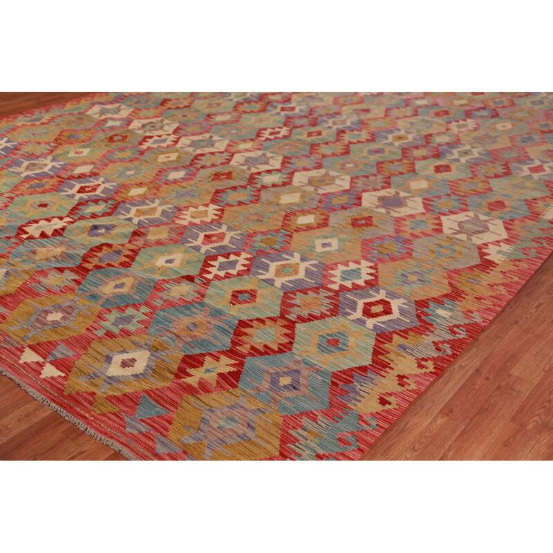 Geometric Kilim Oriental Large Rug Flatweave Living Room Wool Carpet - 10'1"x 15'10"