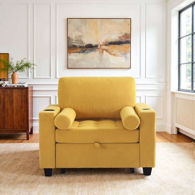 3-in-1 Corduroy Sleeper Sofa Pull-Out Bed Convertible Adjustable Loveseat with USB Port