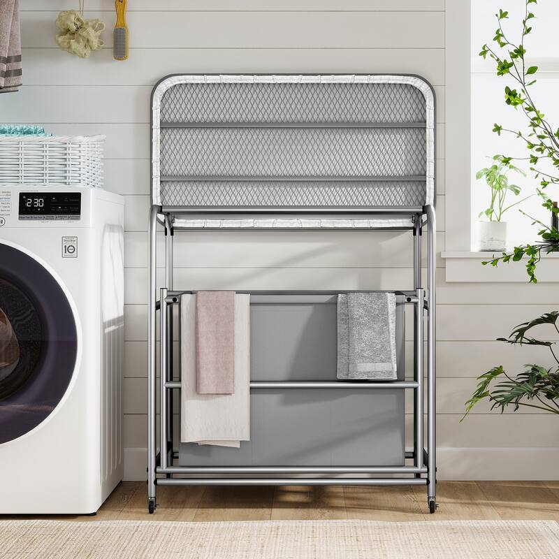 Gymax 3-Section Laundry Sorter w/ Foldable Ironing Board w/ 3