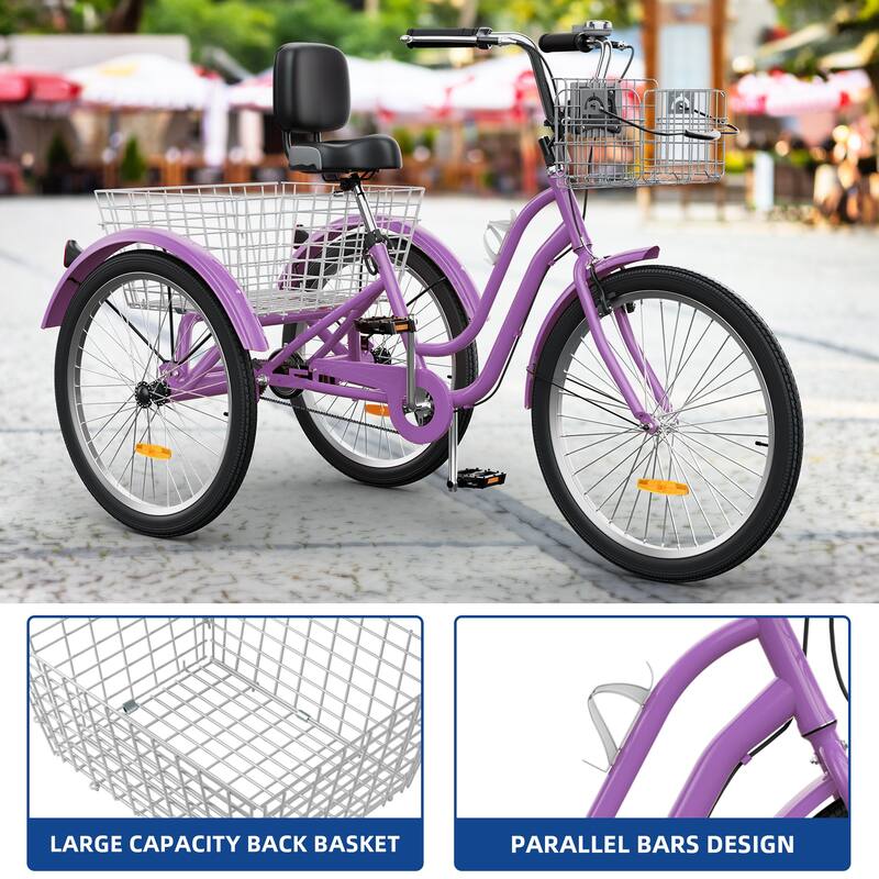 Moasis 26" Adult Tricycle 3 Wheel Bikes 1 Speed Trike Low Step Through Cruiser Bike