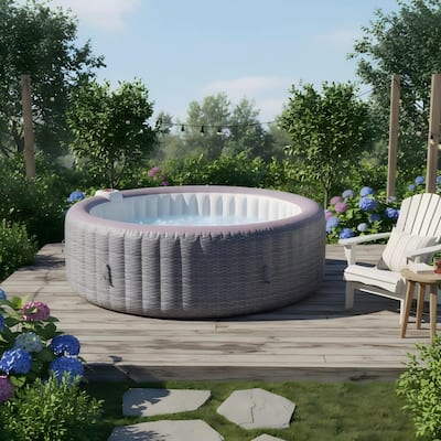 82''Inflatable Hot Tub w/Heating & Filters，Portable Hot Tub for Home Spa，6 Person Round Pool