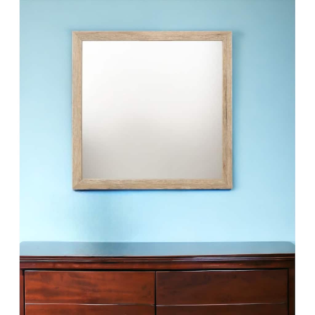 HomeRoots 40" Natural Square Wood Framed Mounted Dresser Mirror - 40' X '40' X '1