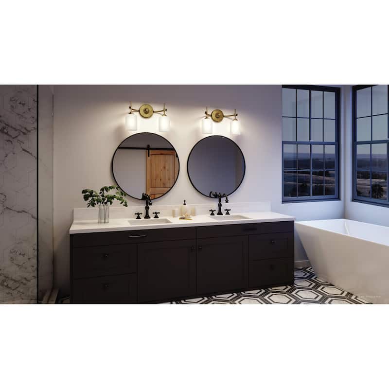 Luxury Mid-Century Modern Bath Vanity Light, 10"H x 15"W, with Cosmopolitan Style, Rustic Brass, by Urban Ambiance