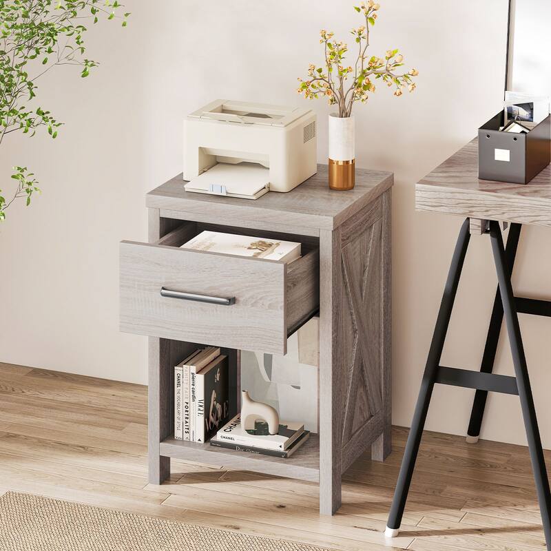 Gymax 2PCS Nightstand Sofa Side Table Rustic End Table w/Drawer Shelf