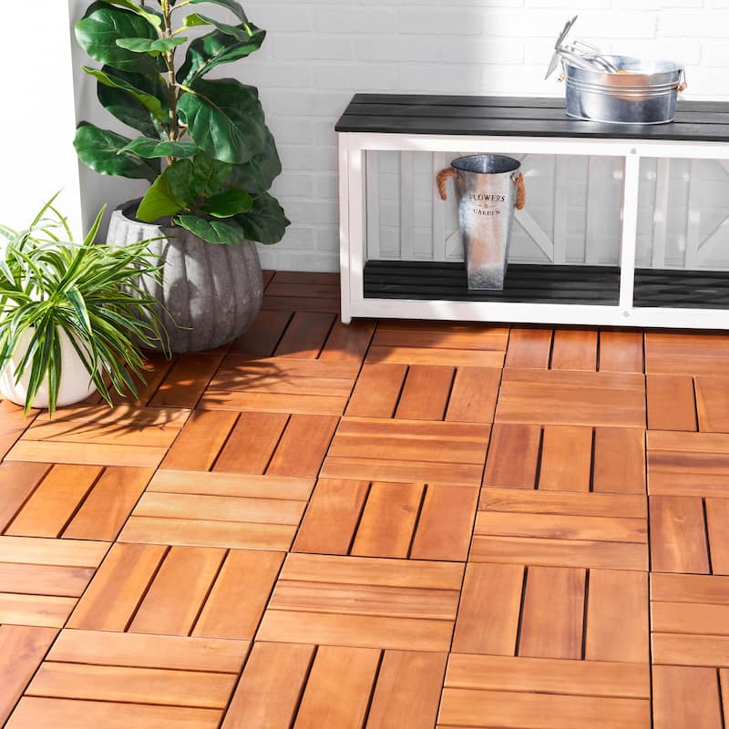 SAFAVIEH Outdoor Adeltraut Wooden Floor Tile (10 Pack) - 12" W x 12" D x 1" H - 12Wx12Dx1H - Natural - 12Wx12Dx1H