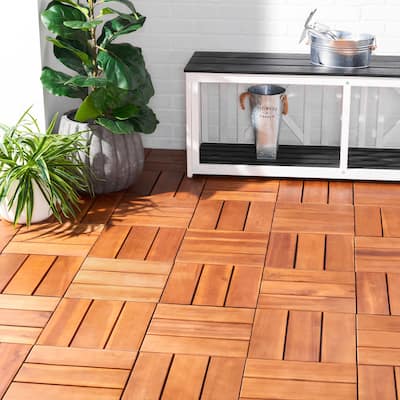 SAFAVIEH Outdoor Manila Wooden Floor Tile (10 Pack) - 12" W x 12" D x 1" H