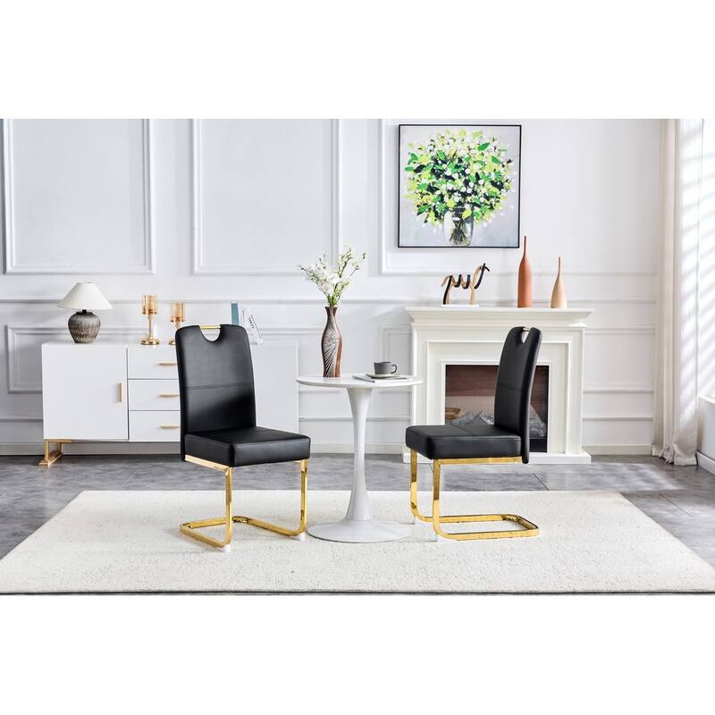 Set of 4, 15.7" PU Upholstered Dining Chairs with Golden Metal Legs