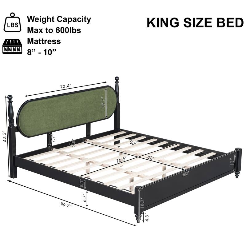 Christopher Knight Home - Alderwick Modern Upholstered Headboard Wood Low-Profile Platform Bed with Slatted Support