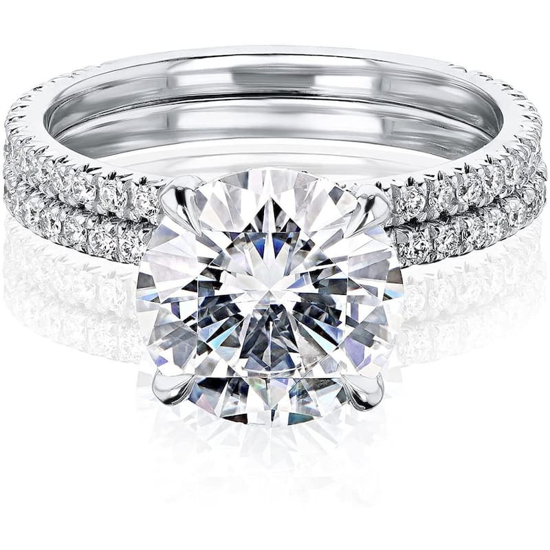 Kobelli 3.25 Carats Moissanite & Lab Grown Diamond 14k Solid Gold Wrap Basket Near Eternity French Pavé Lumière 2pc Bridal Set - 7.5 - White