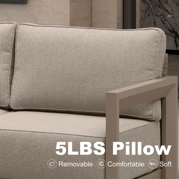 PURPLE LEAF Caesar Khaki Outdoor Couch with 9.6" Thick Cushion and Table for Yard Porch Deck Outdoor Patio Conversation Sets