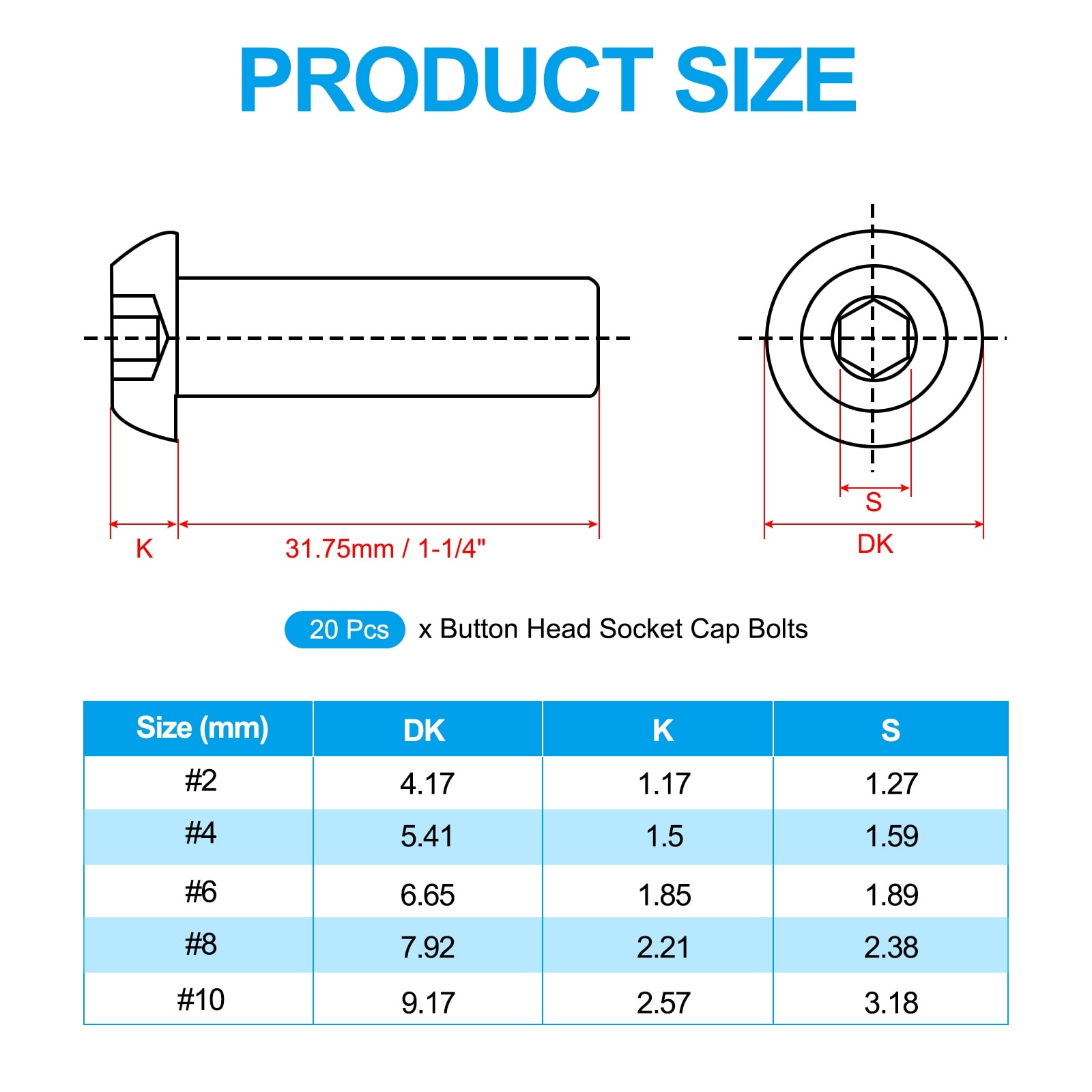 Button Head Socket Cap Screws, 304 Stainless Steel 18-8 Socket Cap Screw Bolts Allen Hex Drive - Silver