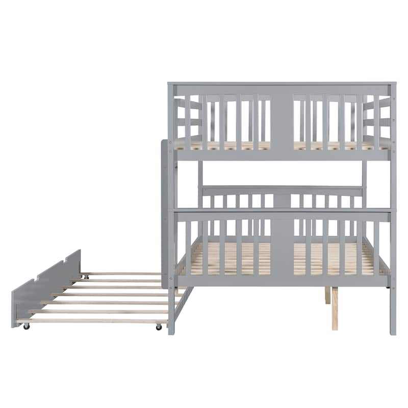 Solid Full Size Bunk Bed with Trundle, Ladder, and Safety Guardrails