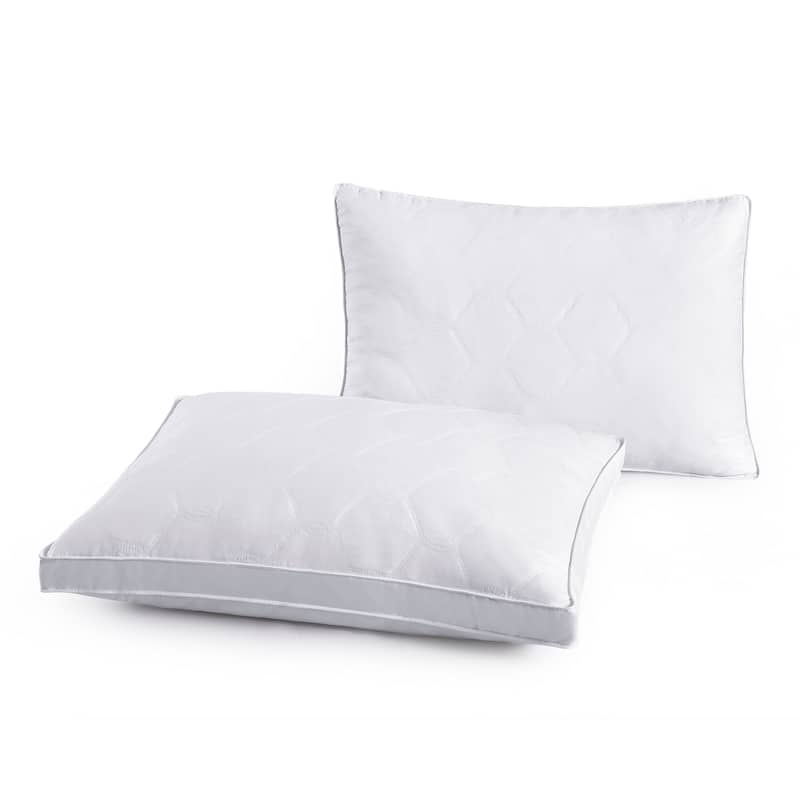 2 Pack Premium Quilted Gusset Goose Feather and Down Bed Pillows for Side & Back Sleepers - White