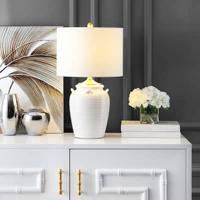 SAFAVIEH Lighting Lener 24-inch Ivory Ceramic LED Table Lamp - 14" W x 14" L x 24" H