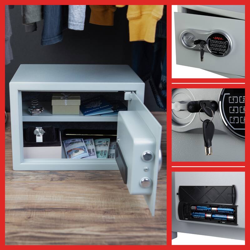 Electronic Digital Safe - Dual Entry Lock Box with 2 Override Keys - Home Safe for Medicine, Jewelry, Handguns by Stalwart