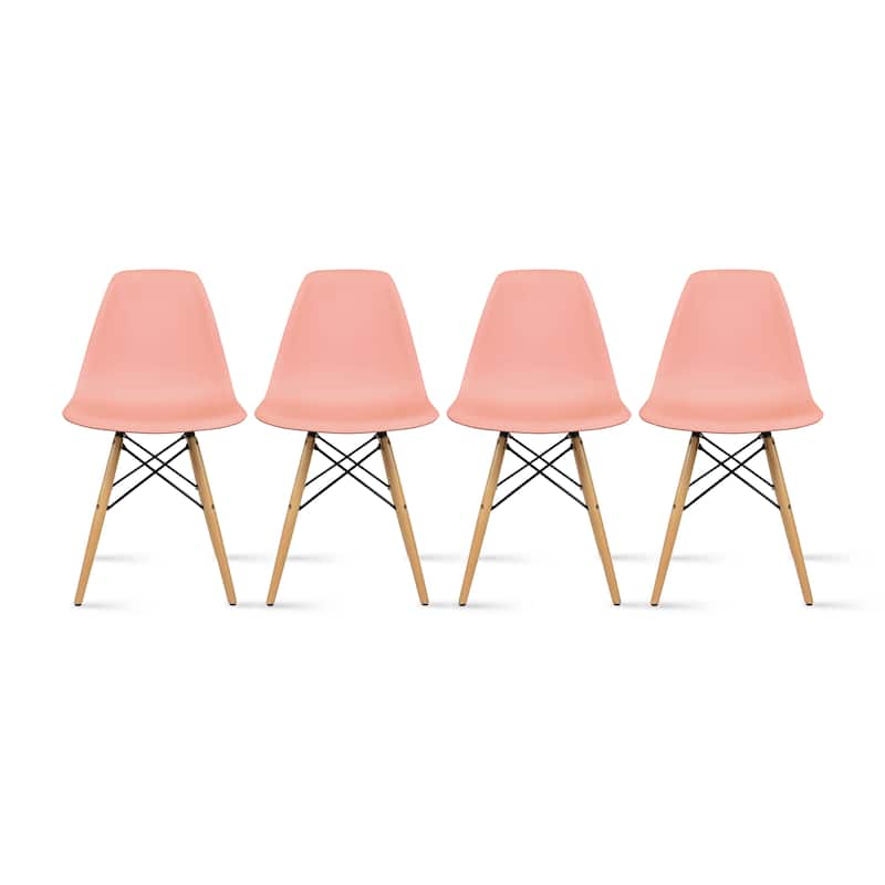 Molded Dining Side Chairs For Kitchen Eiffel Metal Legs Design Bedroom Waiting Room (Set of 4) - Coral Pink